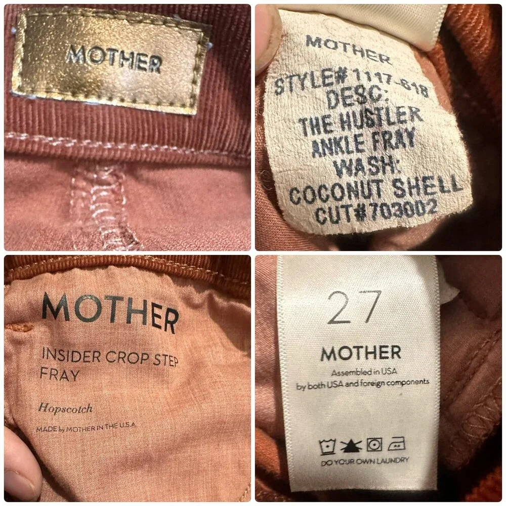 Mother Hustler Ankle Fray Corduroy Pants Womens 27 Brown Kick Flare High Rise